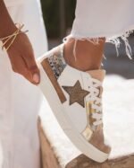 BASKETS FEMME MULTIMATIÈRES DORÉES À ÉTOILE GLITTER