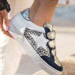 BASKETS FEMME ARGENTÉES ET BLEUES IMPRIMÉ LÉOPARD