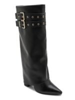 BOTTES NOIRES HAUTES À SANGLES ET BOUCLES DORÉES – Image 2