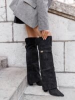 BOTTES NOIRES HAUTES ÉLÉGANCE – TALON CARRÉ
