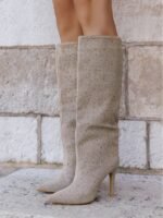 BOTTES BEIGE STRASS – TALON AIGUILLE GLAMOUR