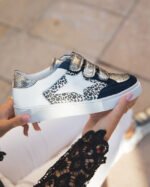 BASKETS FEMME ARGENTÉES ET BLEUES IMPRIMÉ LÉOPARD – Image 3