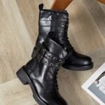 BOTTINES NOIRES FEMME AVEC DOUBLE BOUCLE ET CLOUS DÉCORATIFS