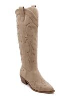 BOTTES COWBOY BEIGE EN SUÉDINE À TALON BAS – Image 2