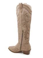 BOTTES COWBOY BEIGE EN SUÉDINE À TALON BAS – Image 3