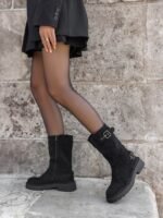 BOTTINES HAUTES NOIRES BIKER TENDANCE