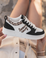 BASKETS FEMME NOIRES & BLANCHES – DÉTAIL LÉOPARD TENDANCE – Image 3