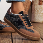 BASKET FEMME NOIRES PAILLETTES ÉTOILE NOIRE À LACETS