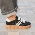 BASKETS FEMME NOIRES À SCRATCH – SEMELLE ÉPAISSE CAMEL TENDANCE