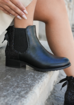 BOTTINES CHELSEA NOIRES FEMME AVEC PAILLETTES ET NŒUD SATIN – Image 4