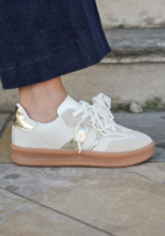 SNEAKERS BLANCHES ET DORÉES FEMME AVEC SEMELLE GOMME – Image 3