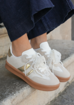 SNEAKERS BLANCHES ET DORÉES FEMME AVEC SEMELLE GOMME – Image 2