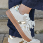 SNEAKERS BLANCHES ET DORÉES FEMME AVEC SEMELLE GOMME