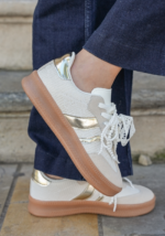 SNEAKERS BLANCHES ET DORÉES FEMME AVEC SEMELLE GOMME
