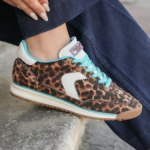 SNEAKERS LEOPARD À LACETS TURQUOISE