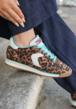 SNEAKERS LEOPARD À LACETS TURQUOISE