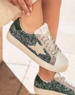 BASKETS PAILLETÉES VERT ET ARGENT AVEC ÉTOILE GRISE – Image 2