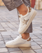 BASKETS FEMME BLANCHES A ÉTOILE DORÉE DÉTAILS LÉOPARD – Image 3