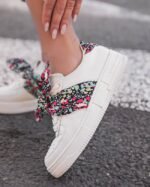 BASKETS FEMME BLANCHES AVEC NŒUD IMPRIMÉ – STYLE TENDANCE – Image 3