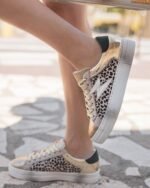 BASKETS FEMME DORÉES ET LÉOPARD – Image 2