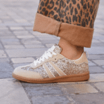 BASKETS FEMME BEIGE A PAILLETTES DORÉS