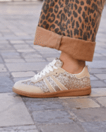 BASKETS FEMME BEIGE A PAILLETTES DORÉS