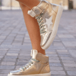Basket femme montante dorée à lacets - Éliane