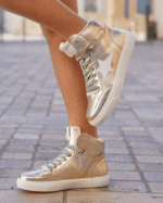 Basket femme montante dorée à lacets - Éliane