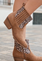 BOTTINES CAMEL WESTERN À MOTIF LÉOPARD