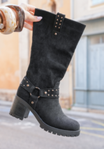 BOTTES NOIRES À TALONS AVEC STUDS – Image 2