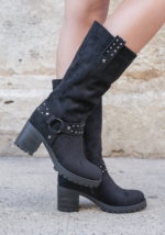 BOTTES NOIRES À TALONS AVEC STUDS – Image 3