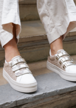BASKETS PLATFORM BEIGE ET BLANCHE À SCRATCH – Image 2