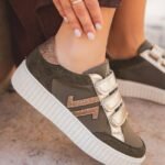 BASKETS FEMME KAKI PAILLETTES – À SCRATCH & SEMELLE ÉPAISSE