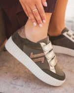 BASKETS FEMME KAKI PAILLETTES – À SCRATCH & SEMELLE ÉPAISSE