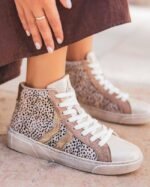 BASKETS MONTANTES FEMME TAUPE & LÉOPARD – STYLE AUDACIEUX & TENDANCE – Image 3
