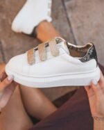 BASKETS FEMME BLANCHES & DORÉES À SCRATCH – STYLE CHIC & MODERNE